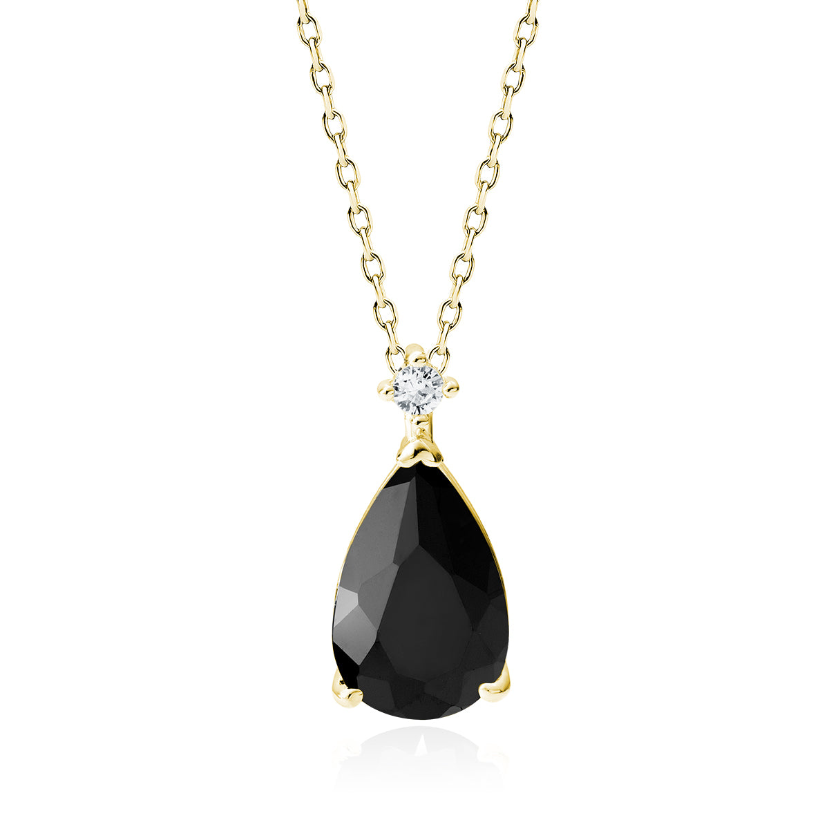 Gold-plated, Silver Necklace With Black Zirconia - Teardrop Z1591NG_B