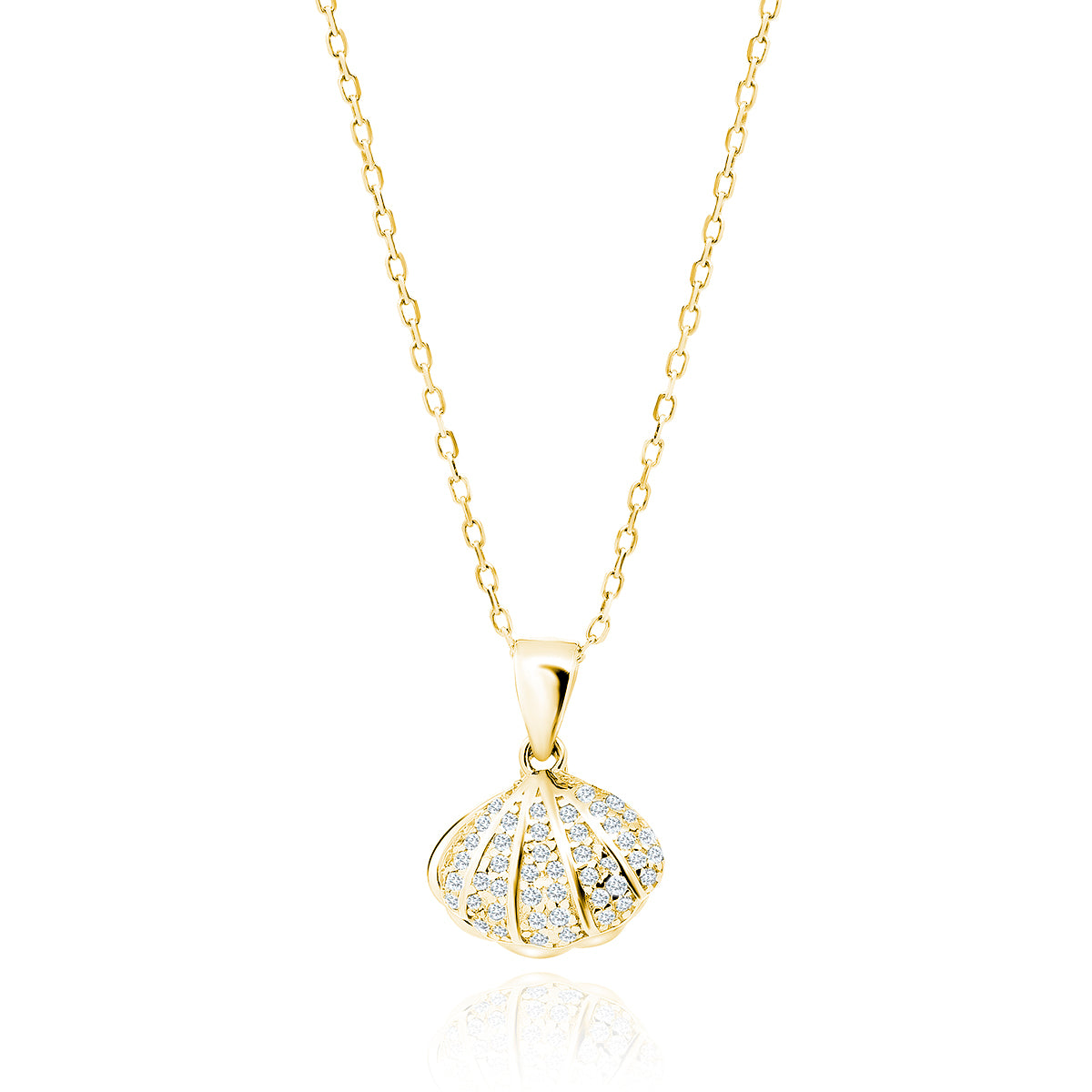 Gold-plated, Silver Necklace Seashell With A Pearl And White Zirconias Z1780NG_W