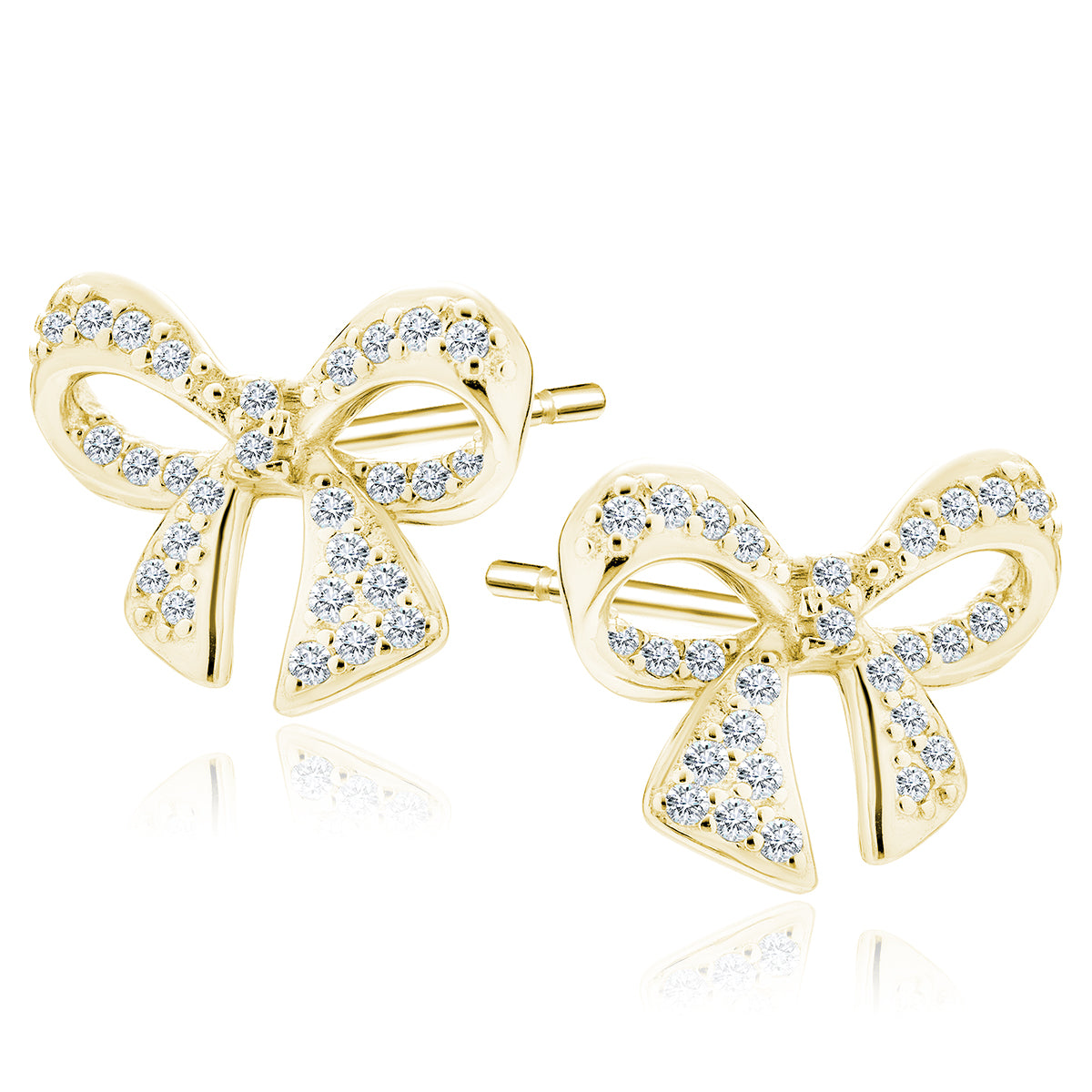Gold-plated, Silver Earrings - Bows With White Zirconias Z2085EG_W