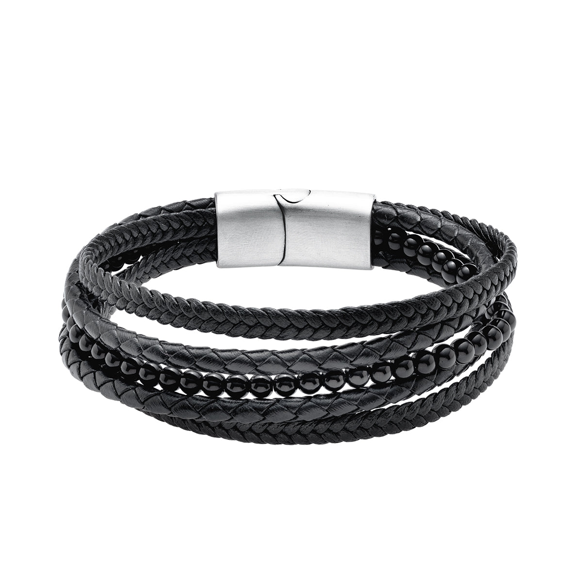 Stainless steel Bracelet With Leather Straps And Tourmaline Stones Z2088B_TR