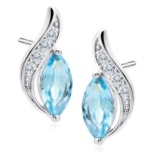 Silver Elegant Earrings With Aquamarine Marquise Zirconia Z1081ER_AQ