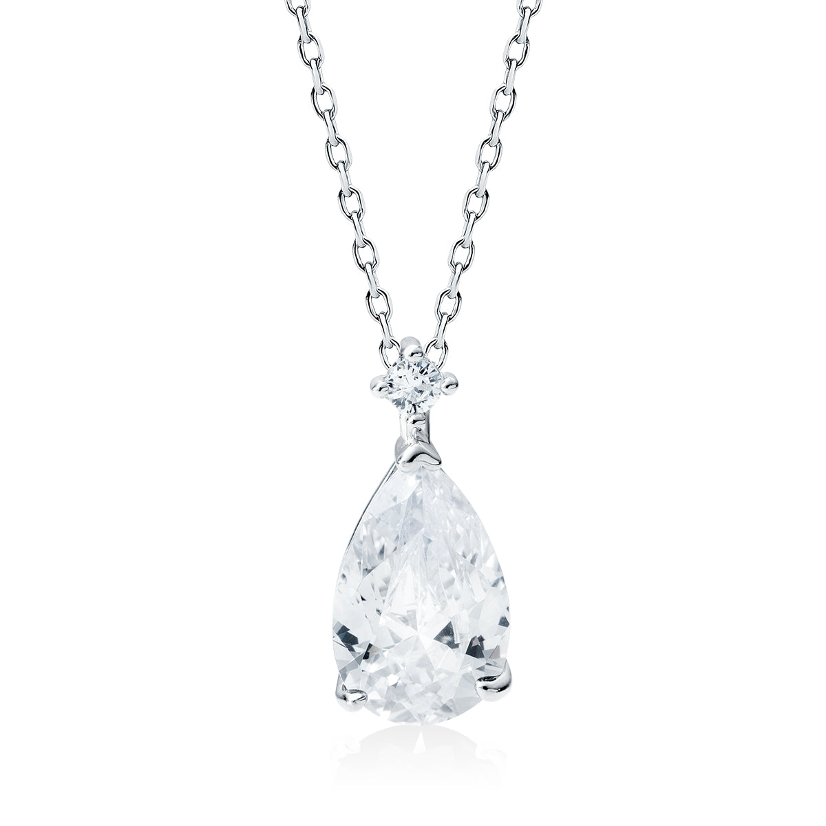 Silver Necklace With White Zirconia – Teardrop Z1591N