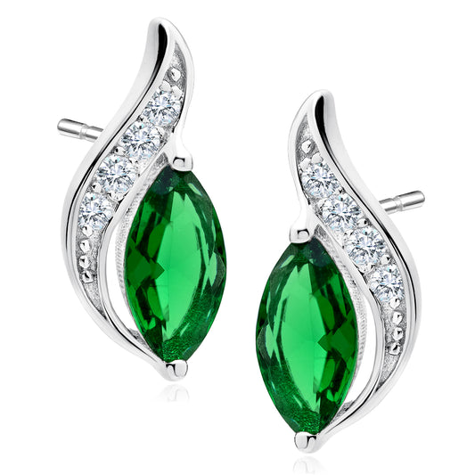 Silver Elegant Earrings With Emerald Marquise Zirconia Z1081ER_G