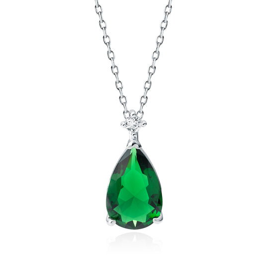 Silver Necklace With Emerald Zirconia - Teardrop Z1591N_G