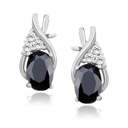 Silver Delicate Earrings With Black Zirconia Z1080ER_B