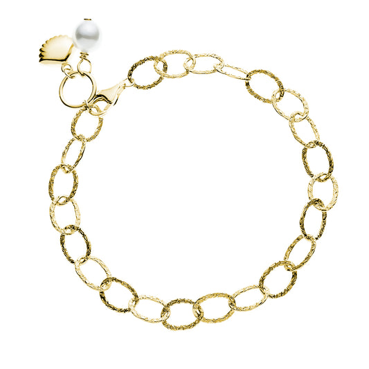 Gold-plated, Textured Silver Bracelet - Pearl And Shell Z1950BG