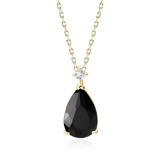 Gold-plated, Silver Necklace With Black Zirconia - Teardrop Z1591NG_B