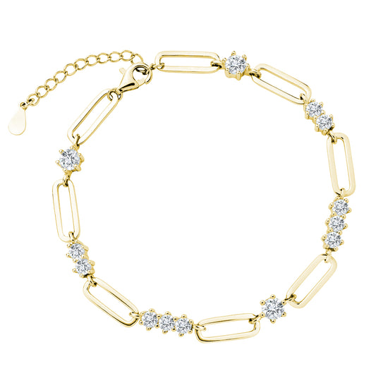 Gold-plated, Silver Bracelet - Chain Links And White Zirconias Z1992BG_W