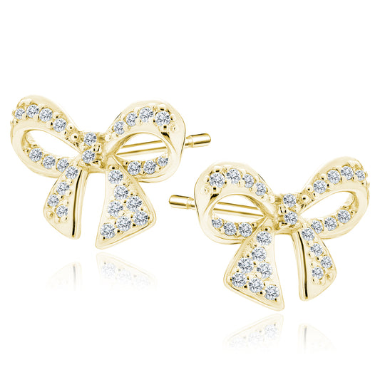 Gold-plated, Silver Earrings - Bows With White Zirconias Z2085EG_W