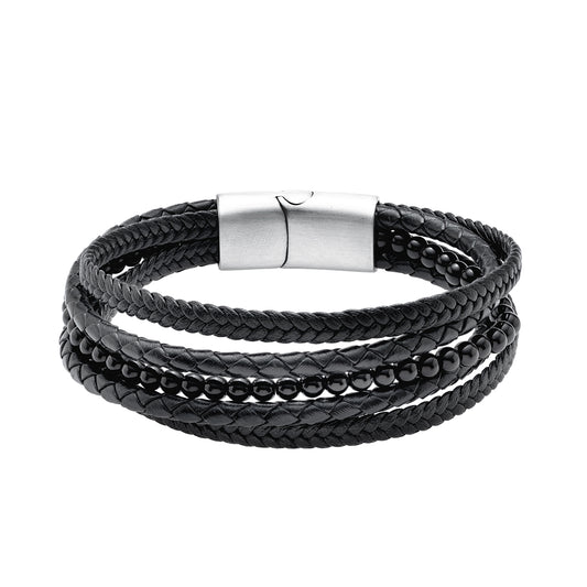 Stainless steel Bracelet With Leather Straps And Tourmaline Stones Z2088B_TR