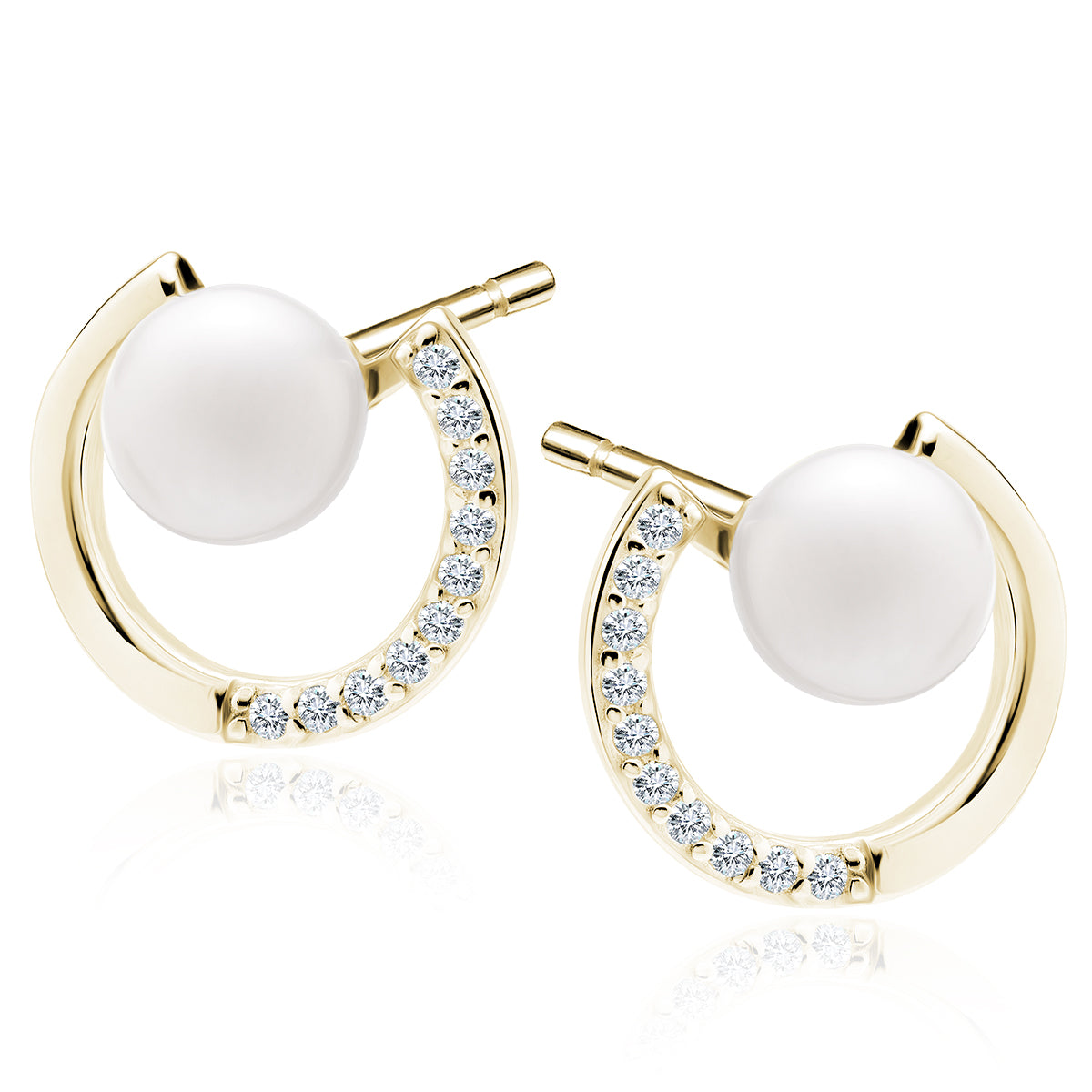 Gold-plated, Silver Earrings With Pearls And White Zirconias Z2108EG_W