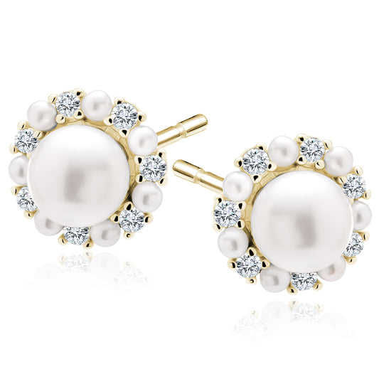 Gold-plated, Silver Earrings With Pearls And White Zirconias Z2109EG_W