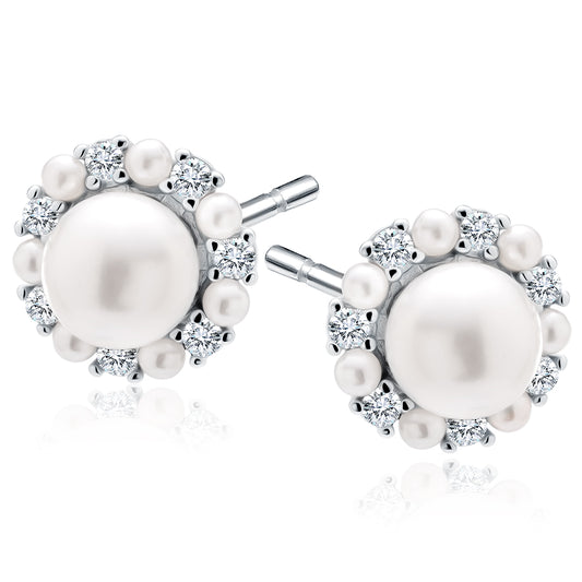 Silver Earrings With Pearls And White Zirconias Z2109ER_W