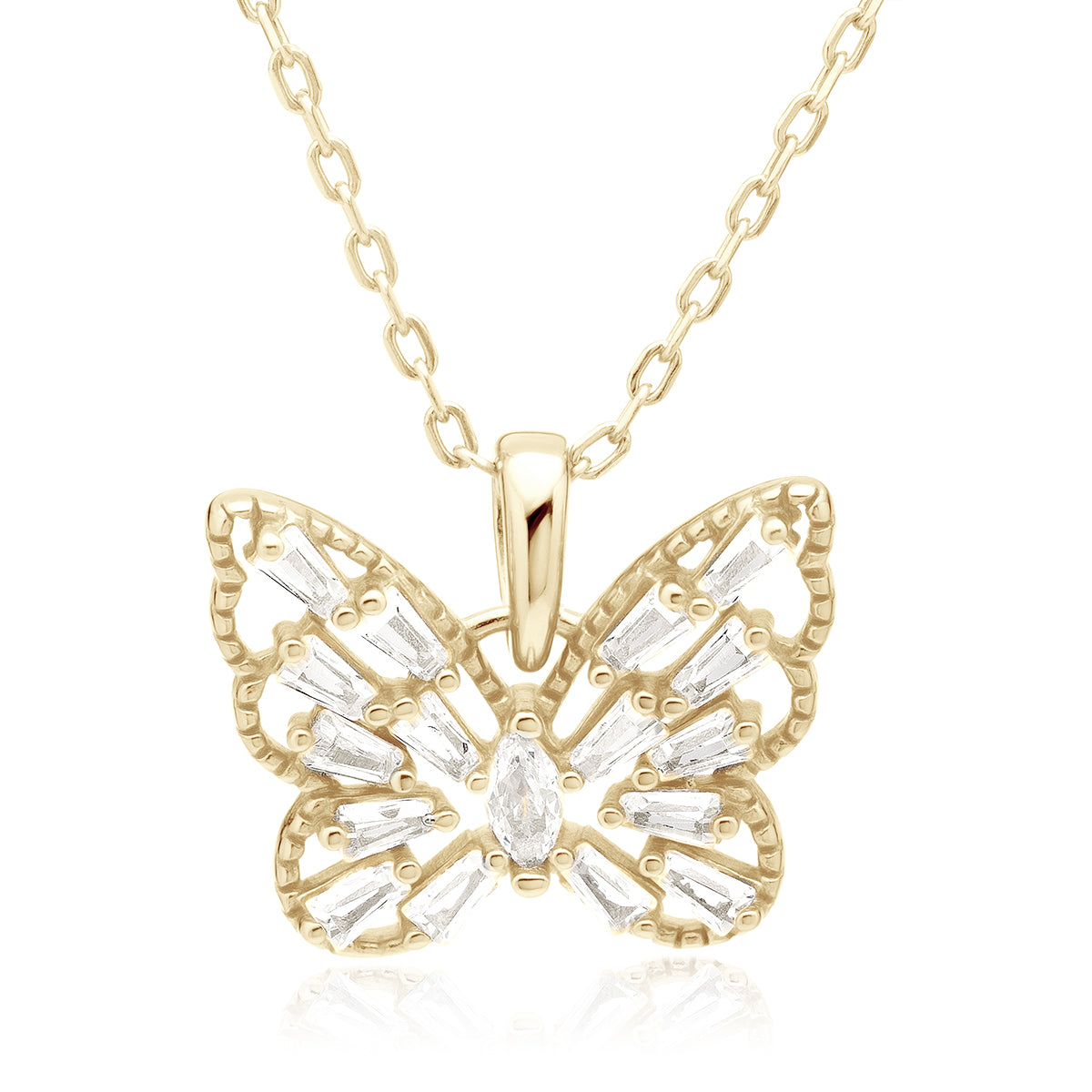 Gold-plated, Silver Necklace With White Zirconia - Butterfly Z2126NG_W
