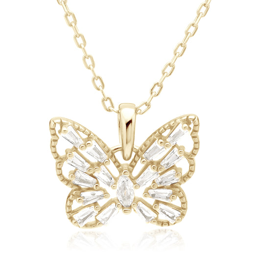 Gold-plated, Silver Necklace With White Zirconia - Butterfly Z2126NG_W